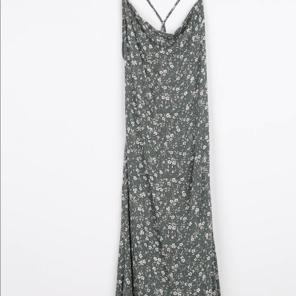 Lulus “Would Be Love” green floral maxi slip dress
